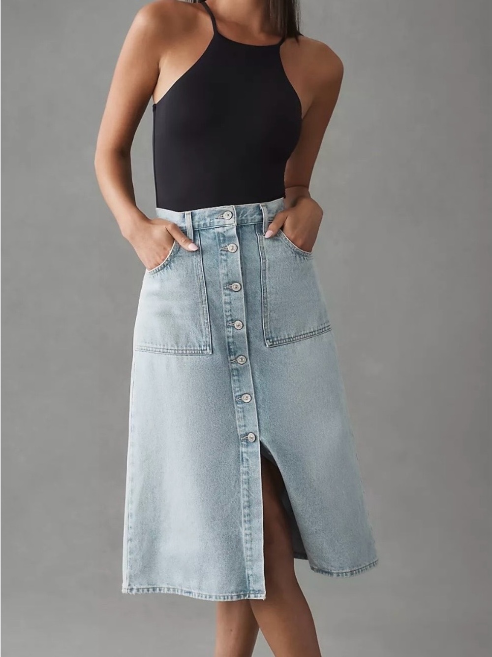 Citizens Of Humanity Dark Blue Button-Front Denim Midi Skirt